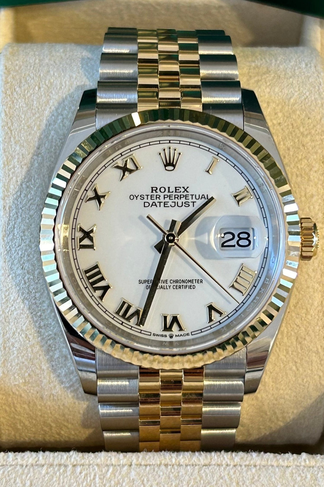 Rolex Datejust 36 White Dial Romans Yellow Gold & Steel Jubilee (2024) 126233